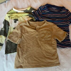 Old Navy Kids' Brown Henley, Blue Striped Tee, and Camouflage Top